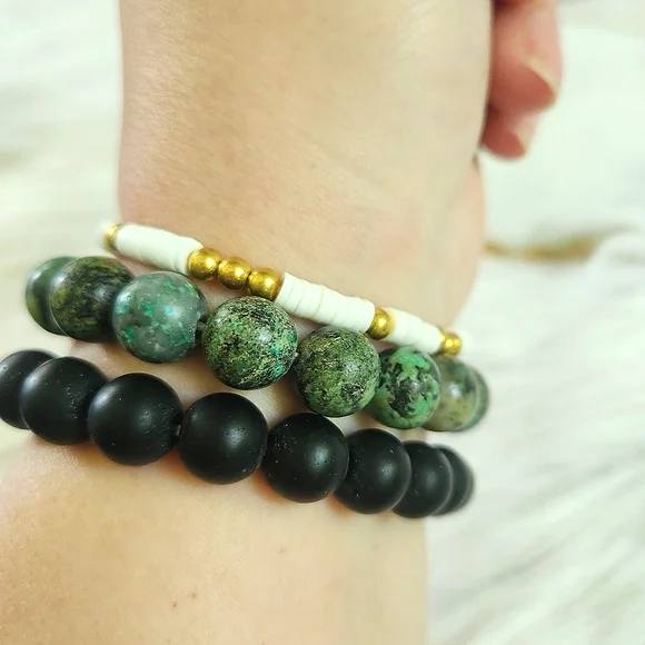 NWT Ryze Natural Stone White Druzy, Jasper, & Heishi Beaded Staxx Bracelets - Picture 7 of 7